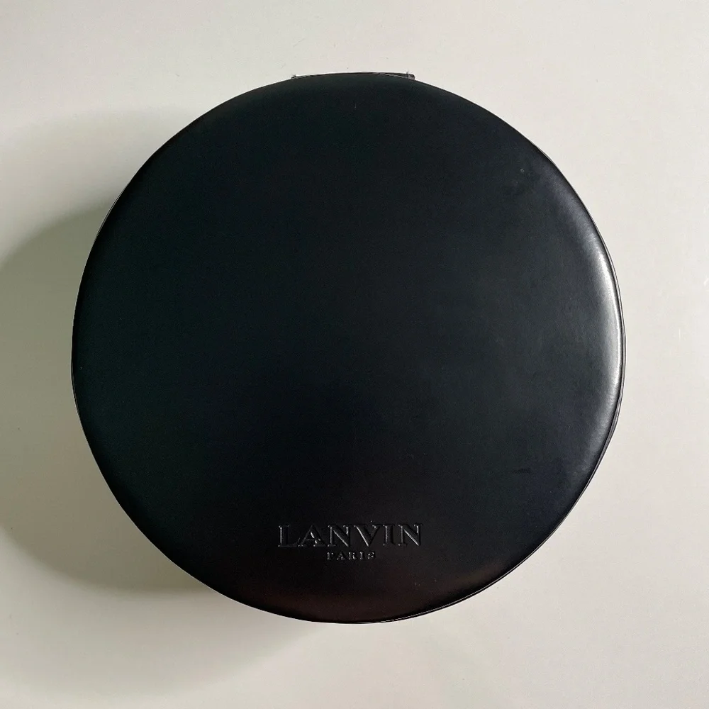 Lanvin Paris Black Faux Leather Round Circular Empty Storage Gift Box